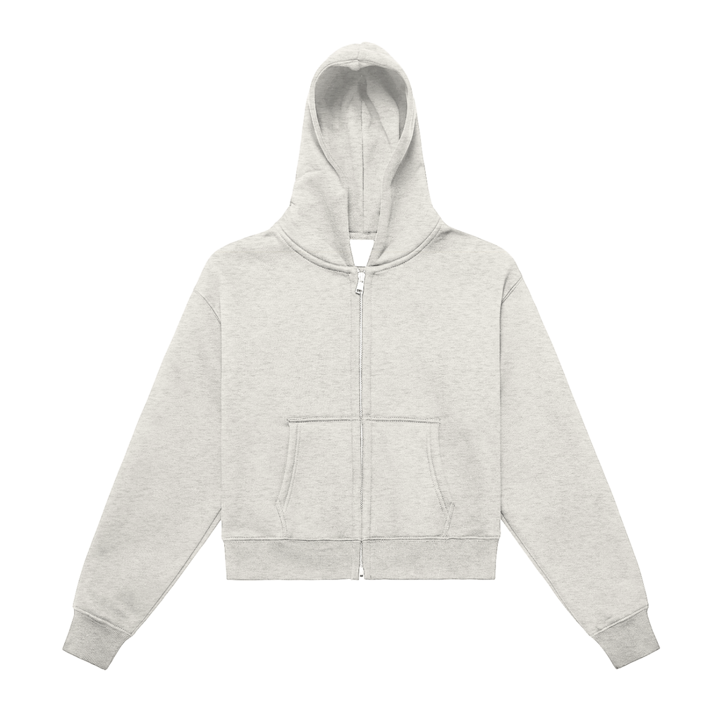 Fleeced Zip-Up Cropped Hoodie, back print.